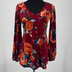 Pink Lily V-neck Floral Long Sleeve Blouse Women's sz. S